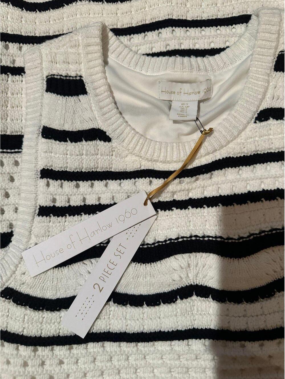 NWT House of Harlow 1960 Knit 2 Piece Black/Cream Outfit Sz Sm - Picture 5 of 7